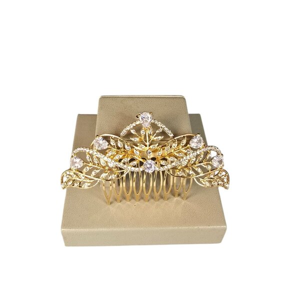 Brilliant Gold Tone Cubic Zirconia Bridal, Special Event Hair Comb NWOT - Picture 1 of 3